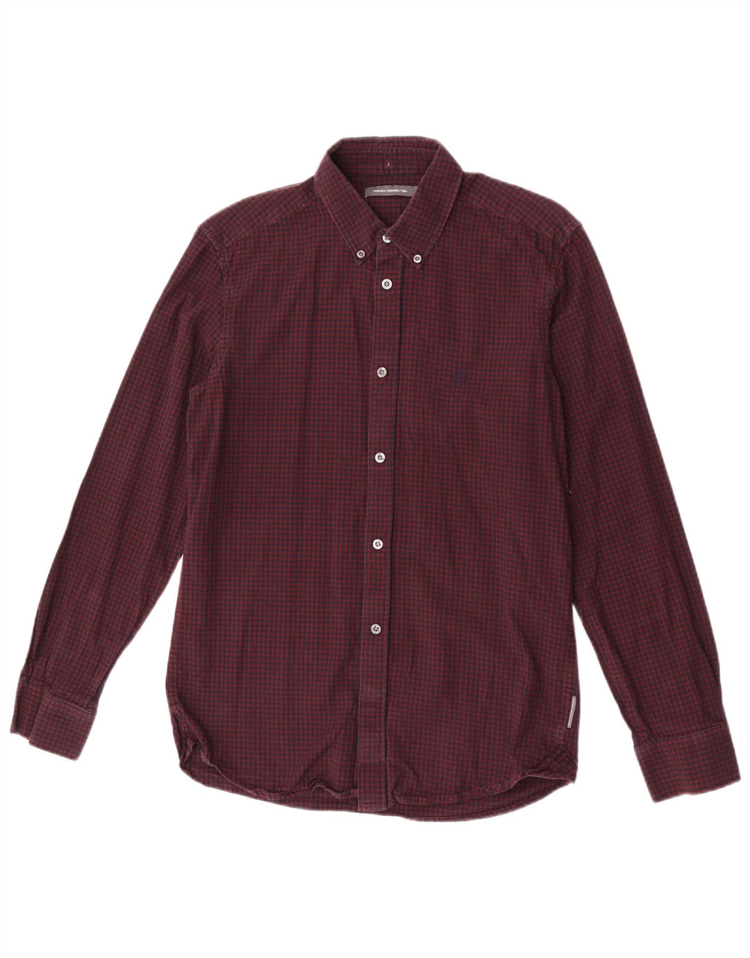 French Connection Herren-Hemd, mittelgroß, Burgunderrot, Gingham-Baumwolle