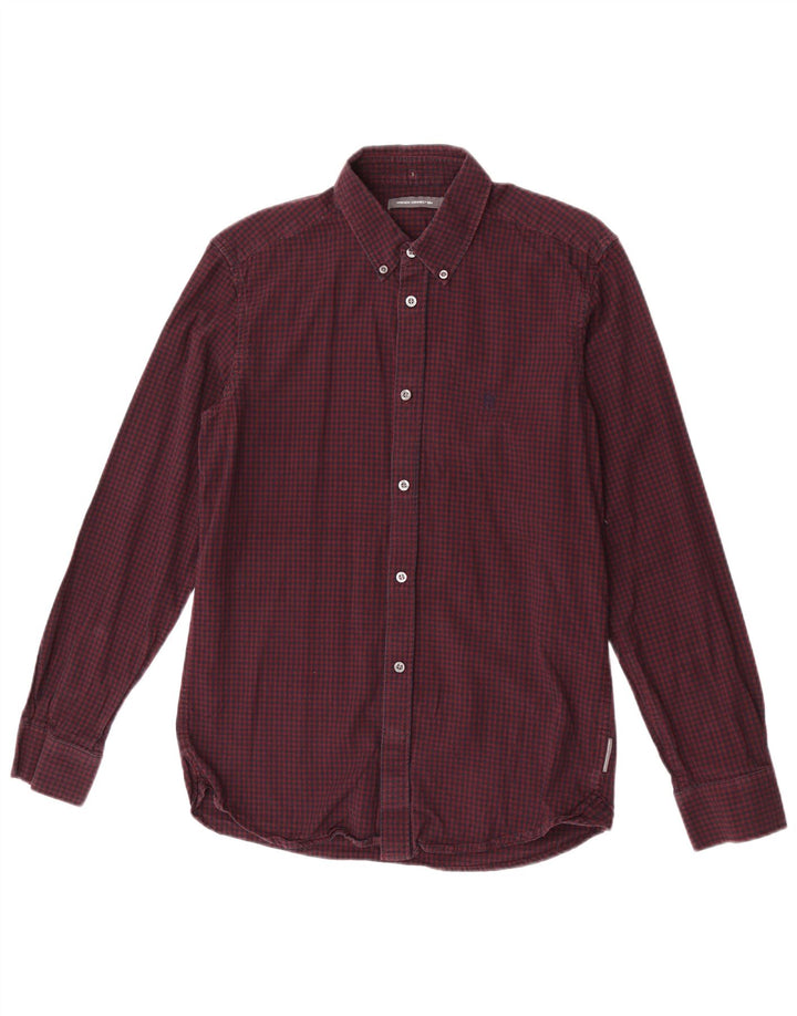 French Connection Herren-Hemd, mittelgroß, Burgunderrot, Gingham-Baumwolle