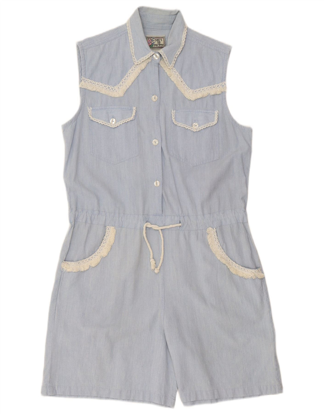 Vintage Damen Ärmelloser Playsuit UK 16 Large Blau