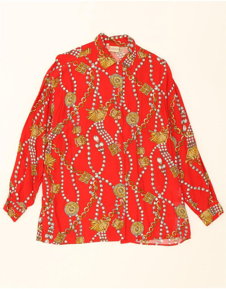 BENETTON Womens Abstract Pattern Shirt IT 42 Medium Red Rayon Vintage Benetton and Second-Hand Benetton from Messina Hembry 