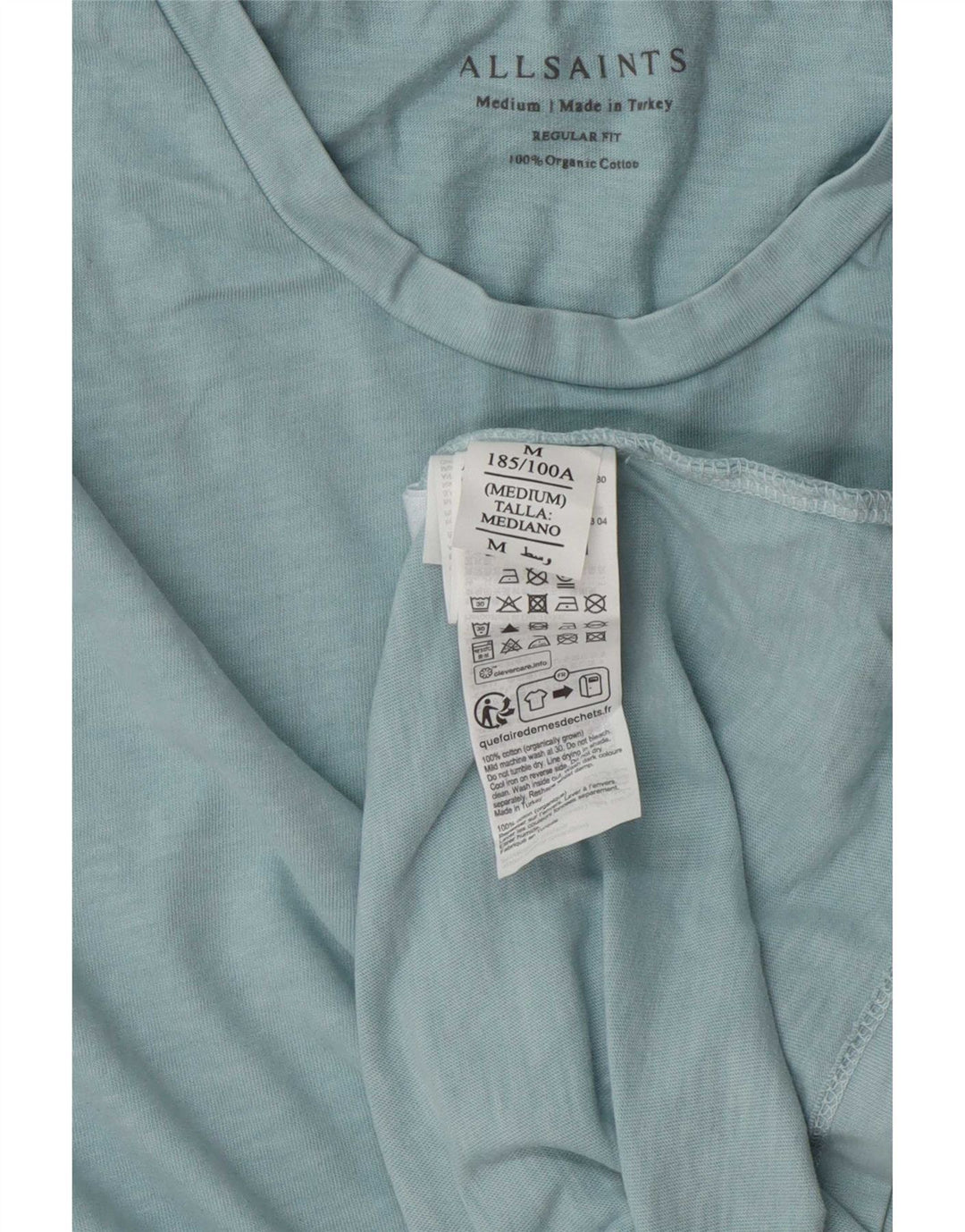 All Saints Herren-T-Shirt mit normaler Passform, mittelblaue Baumwolle