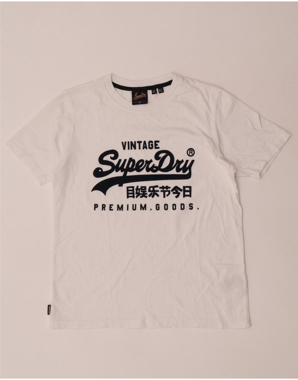 Superdry Damen-T-Shirt mit Grafik, UK 10, Größe S, weiße Baumwolle