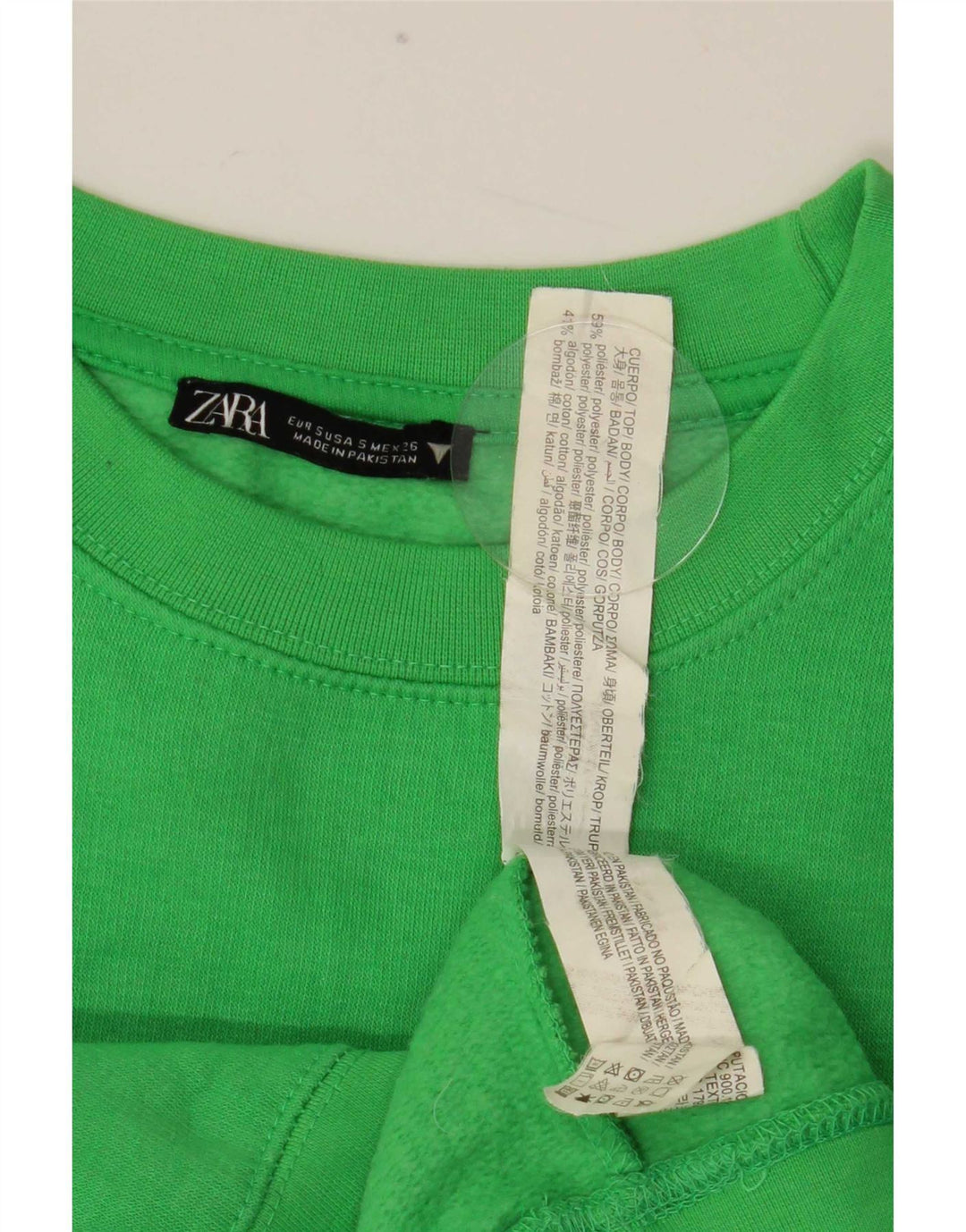 Zara Damen Crop Sweatshirt Pullover UK 10 Small Grün Polyester