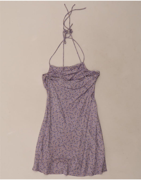 Zara Damen Mini-Neckholder-Kleid UK 6 XS Lila Blumenviskose