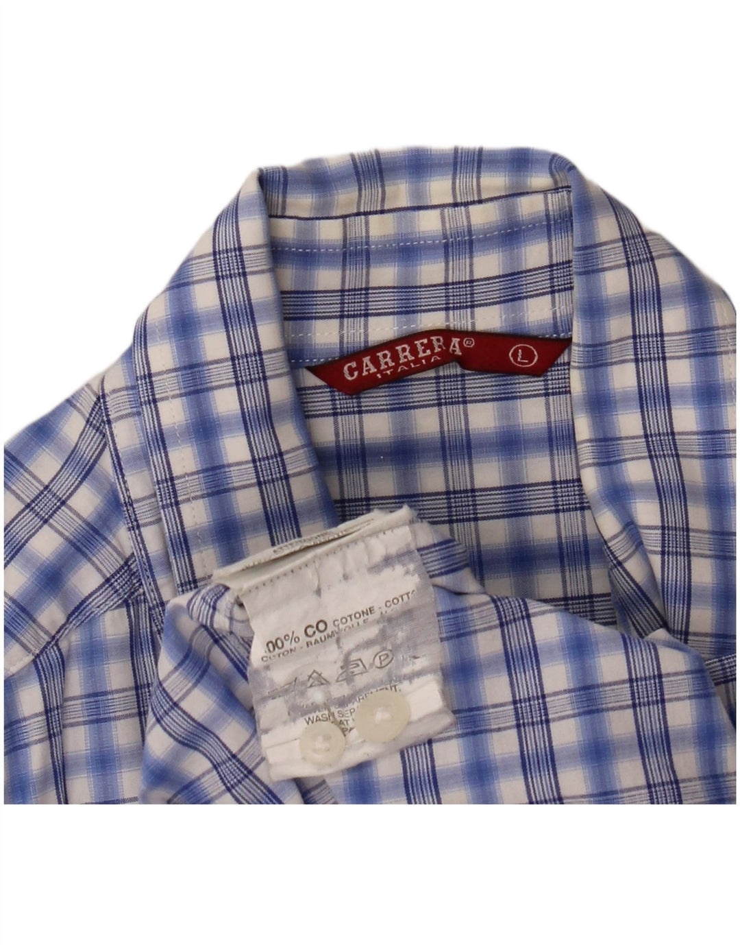 Carrera Herren-Kurzarmhemd, groß, blau kariert, Baumwolle