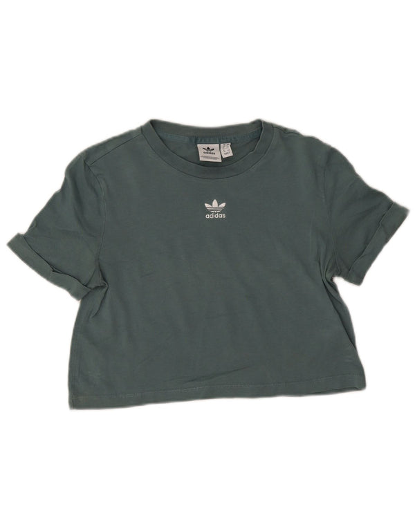 Adidas Damen Crop T-Shirt Top UK 8 Small Grüne Baumwolle
