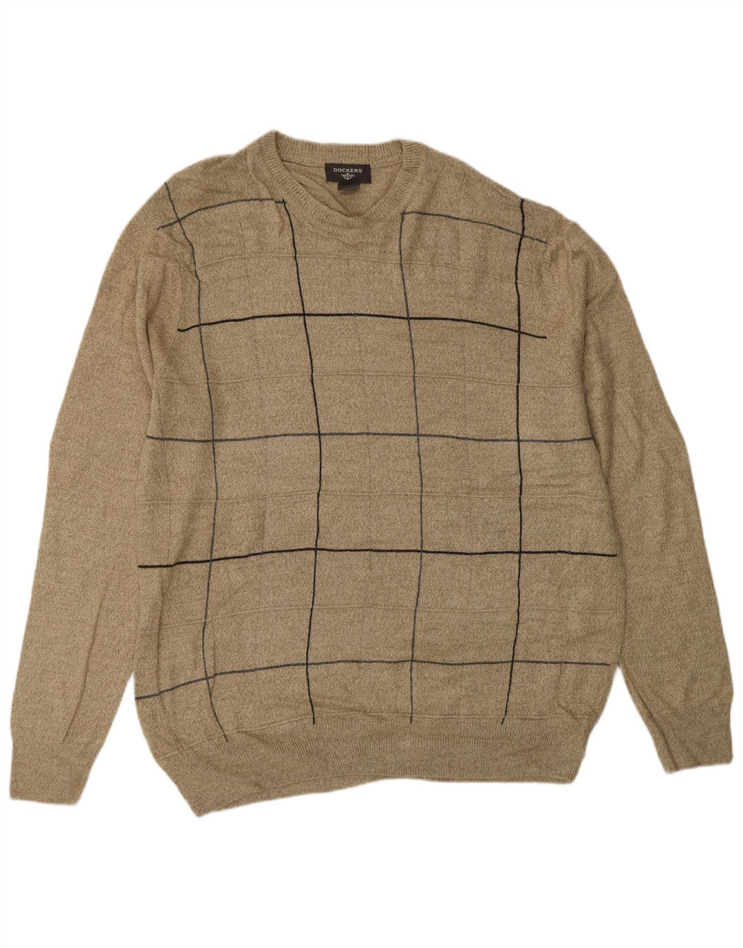 DOCKERS Herren-Pullover mit Rundhalsausschnitt, groß, beige, kariert, Acryl