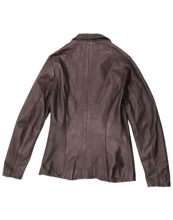 Vintage Damen 1 Knopf Leder Blazer Jacke IT 42 Medium Schwarz