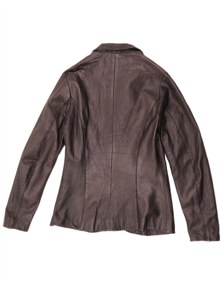 Vintage Damen 1 Knopf Leder Blazer Jacke IT 42 Medium Schwarz