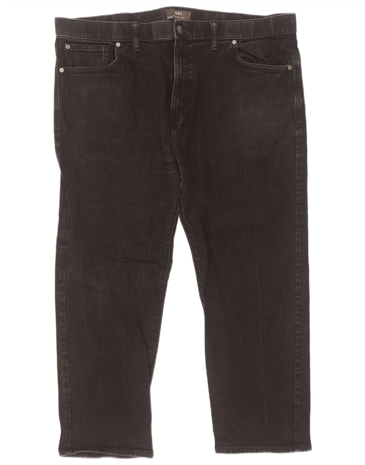 Marks & Spencer Herren Straight Jeans W42 L27 Schwarze Baumwolle