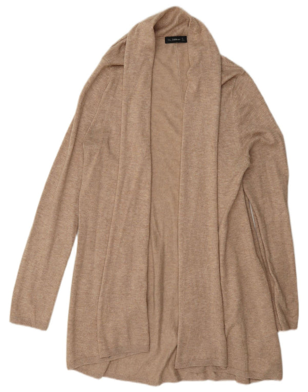 Zara Damen Longline Open Cardigan Pullover UK 16 Large Beige Viskose