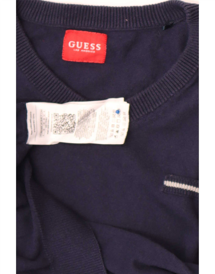 Guess Herren-Pullover mit V-Ausschnitt aus mittelblauer Baumwolle