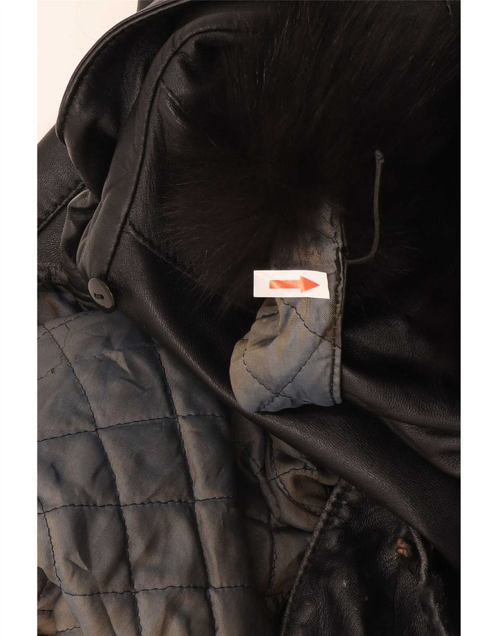 Basetti Damen Lederjacke mit Kapuze IT 46 Large Schwarz