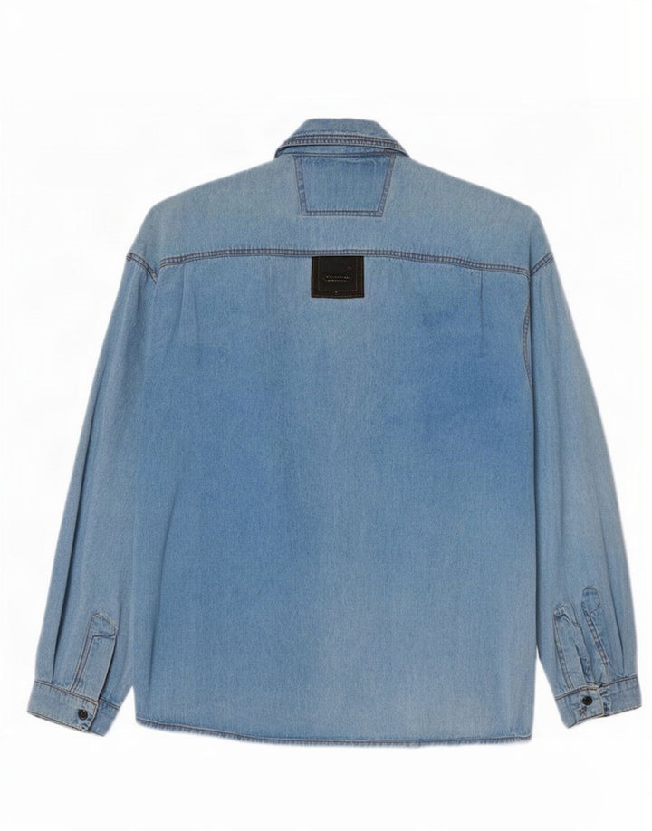 Vintage Herren-Jeanshemd, groß, blau, Farbblock