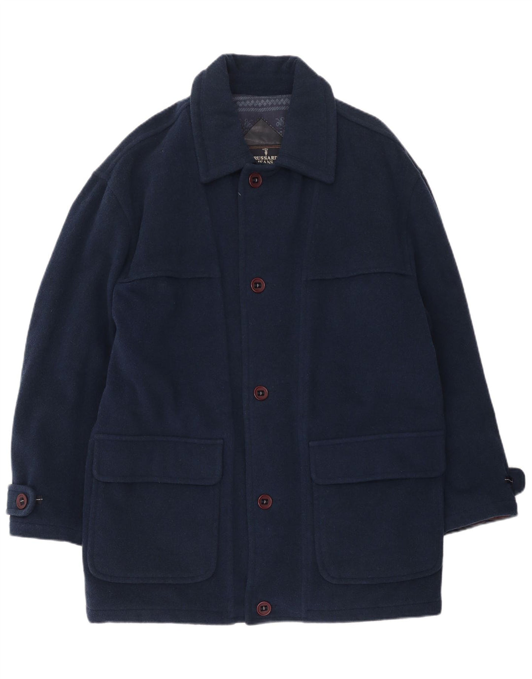 Trussardi Jeans Herrenmantel UK 40 Große marineblaue Wolle