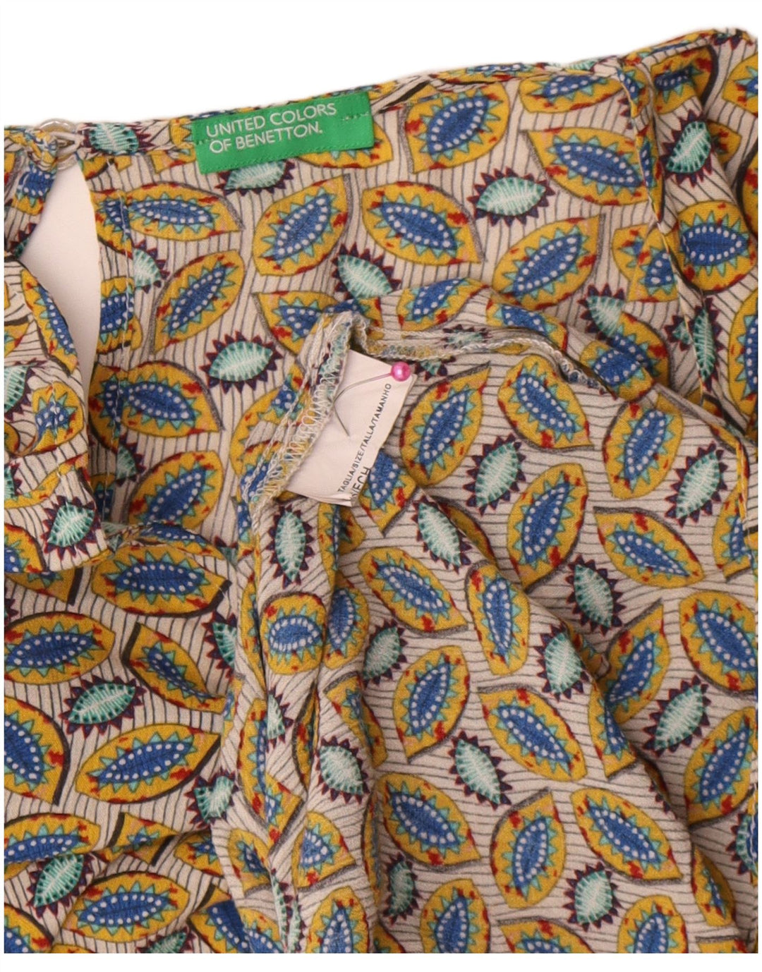 Benetton Womens Abstract Pattern Loose Fit Bluse Top UK 6 XS Mehrfarbig