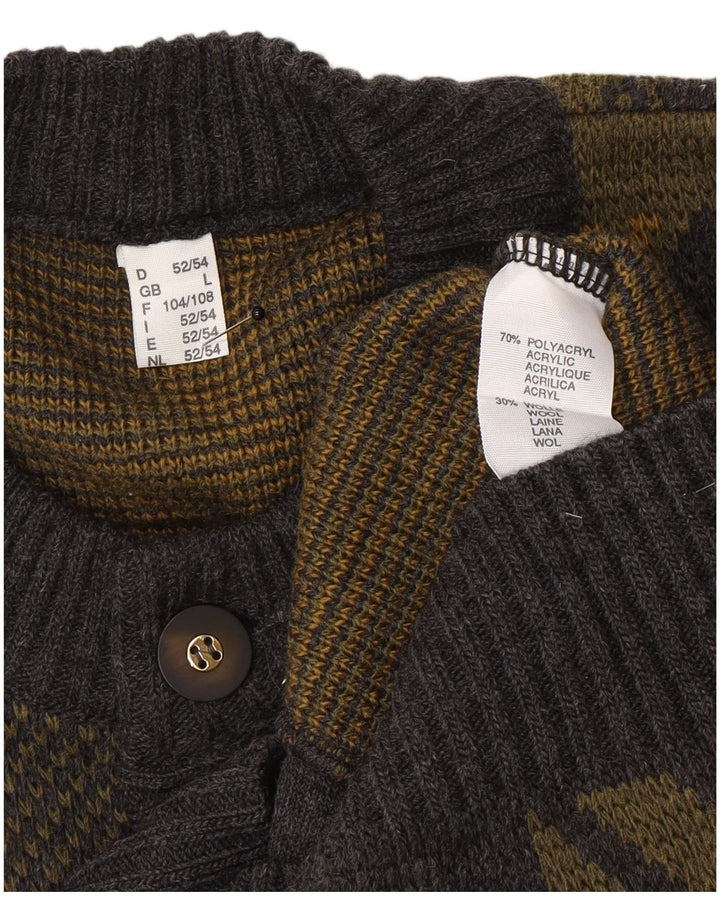 Vintage Herren-Cardigan-Pullover, groß, grau, geometrisch, Polyacryl