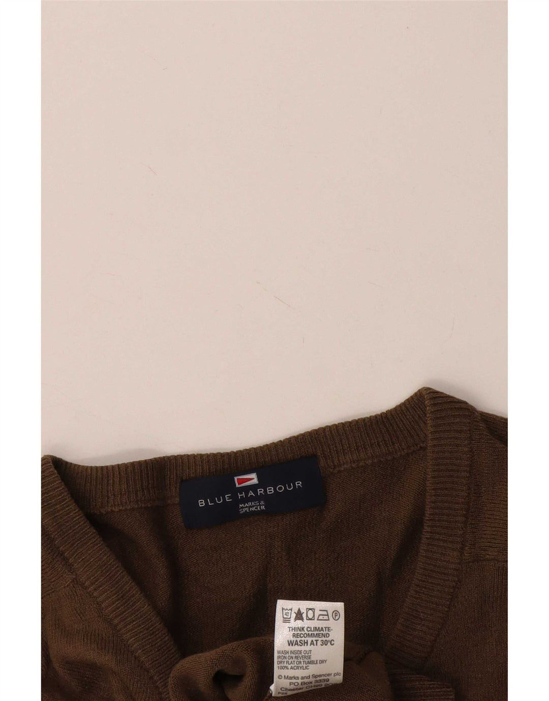 Marks & Spencer Herren Blue Harbor V-Ausschnitt Pullover Pullover Large Braun Acryl