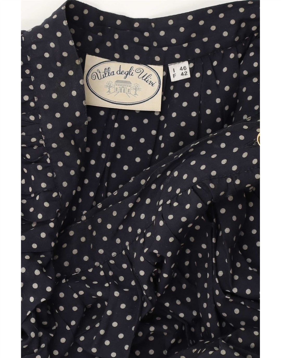 Vintage Damen Maxi ausgestellter Rock IT 46 Groß W30 Marineblau gepunktet