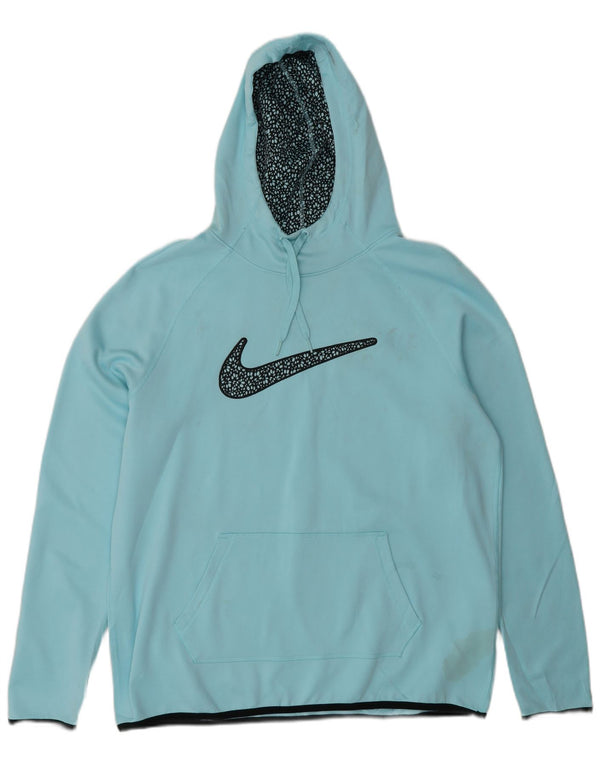 Nike Damen Therma-Fit Graphic Hoodie Pullover UK 16 Large Blau Polyester