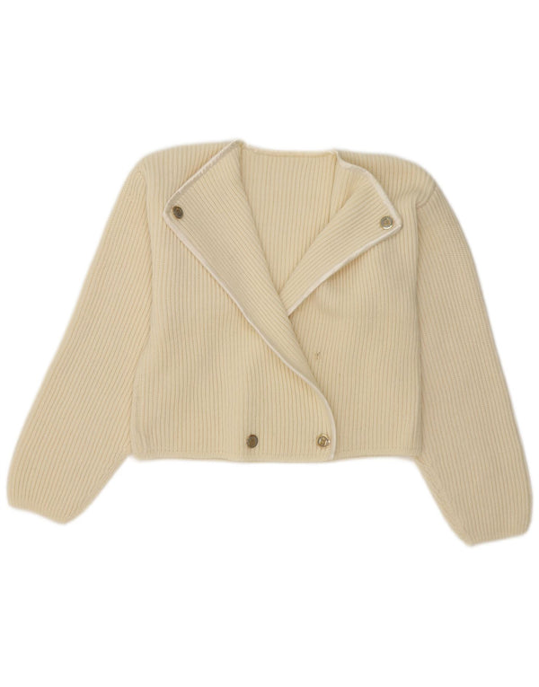 Vintage Damen Crop Double Breasted Cardigan Pullover UK 14 Medium Off White