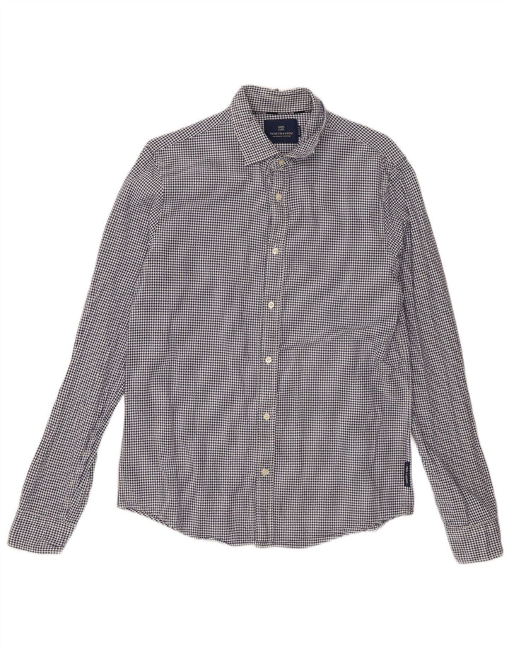 Scotch & Soda Herrenhemd aus mittelblauer Hahnentritt-Baumwolle
