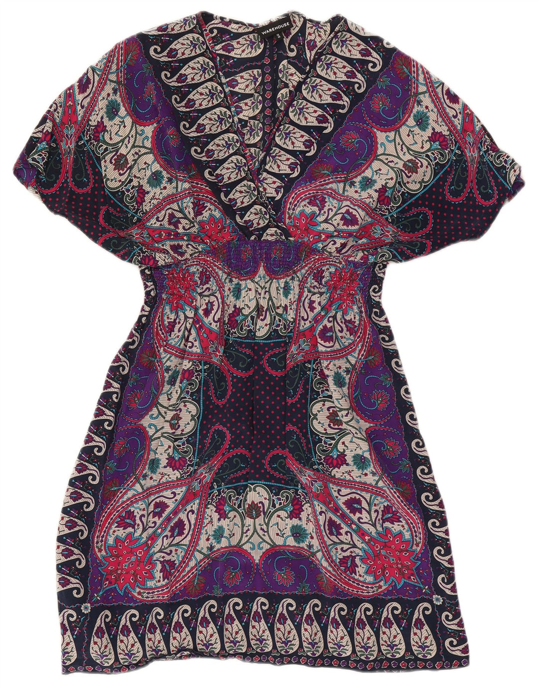Warehouse Damen-Kaftan-Kleid, Größe M, mehrfarbig, Paisley-Seide, UK-Größe 42
