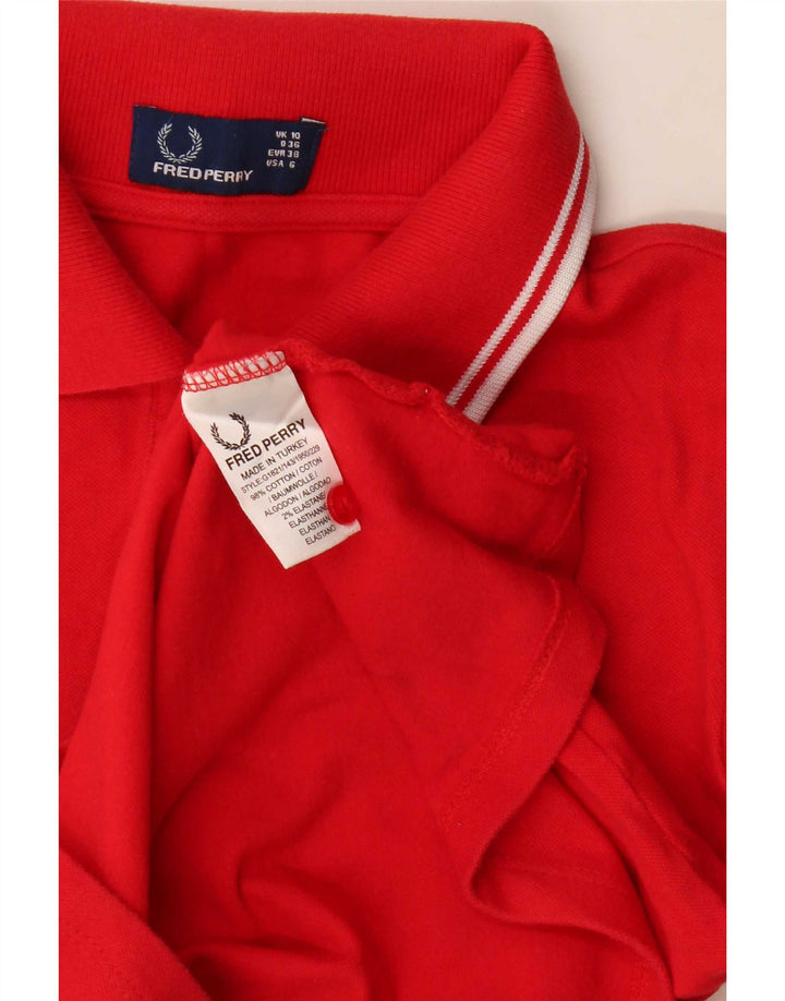 Fred Perry Damen Poloshirt UK 10 Small Rote Baumwolle