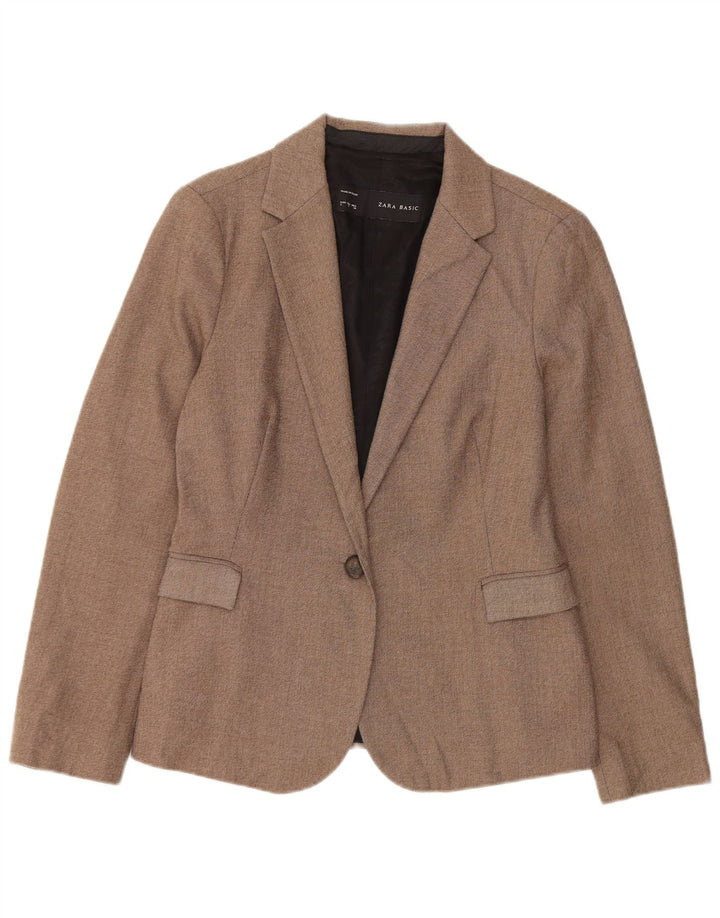 Zara Damen 1-Knopf-Blazer-Jacke, UK 14, großes braunes Polyester