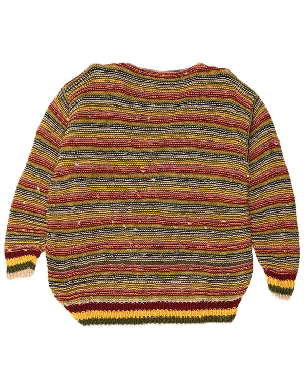 Vintage Damen V-Ausschnitt Pullover Pullover UK 16 Groß Mehrfarbig gestreift