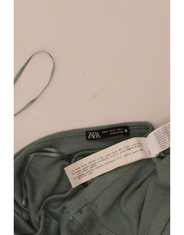 Zara Damen Crop Cardigan Top UK 12 Mittelgrüne Viskose