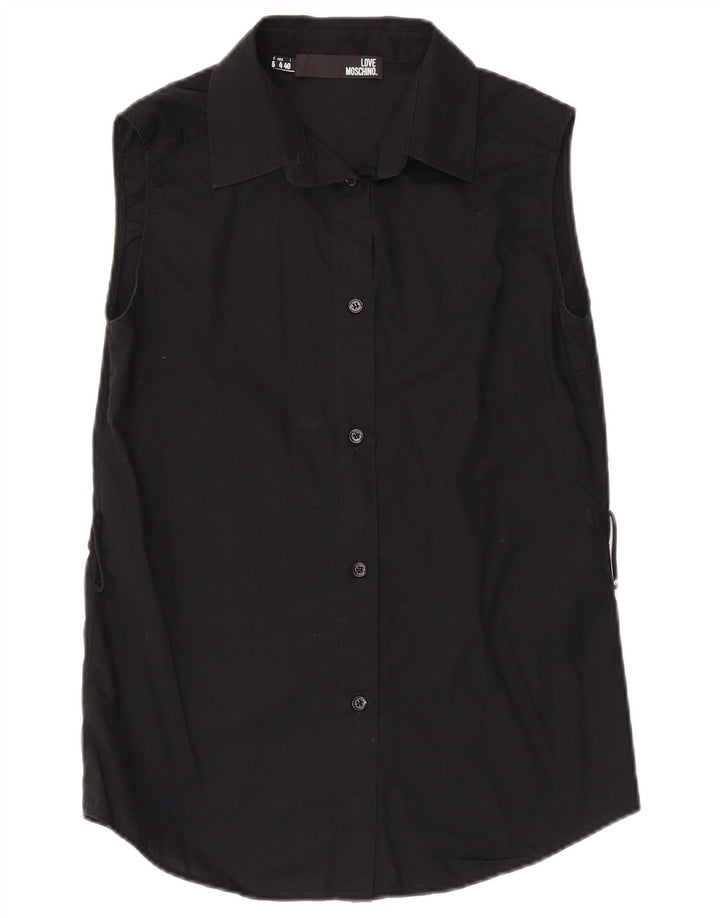 Moschino Damen Ärmelloses Hemd UK 10 Small Schwarz Baumwolle