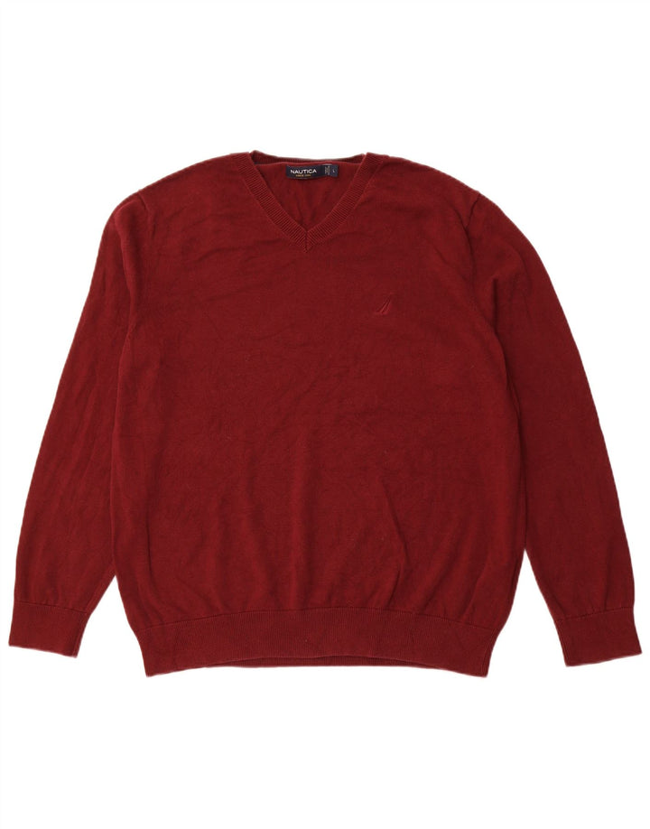 NAUTICA Herren-Pullover mit V-Ausschnitt, groß, kastanienbraune Baumwolle