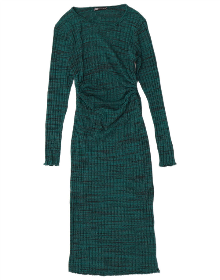 Zara Damen Pulloverkleid UK 12 Mittelgrün gestreift