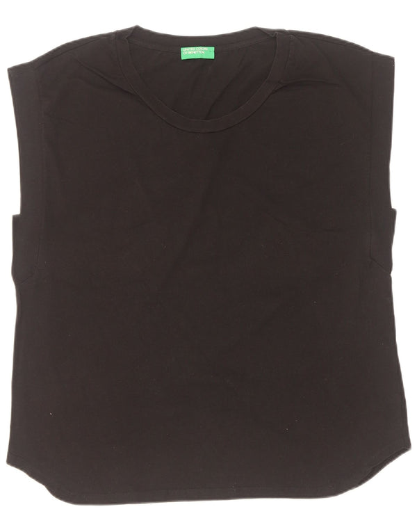 Benetton Damen Weste Top UK 18 XL Schwarz Baumwolle
