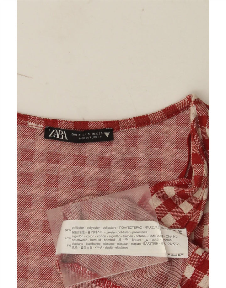 Zara Damen-A-Linien-Kleid, Größe S, Rot, Gingham-Polyester, Größe 36