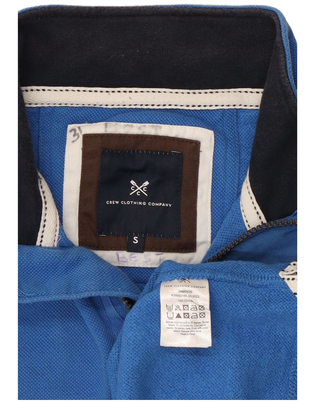 Crew Clothing Herren-Sweatshirt mit Reißverschluss am Hals, Größe S, Blau, Baumwolle