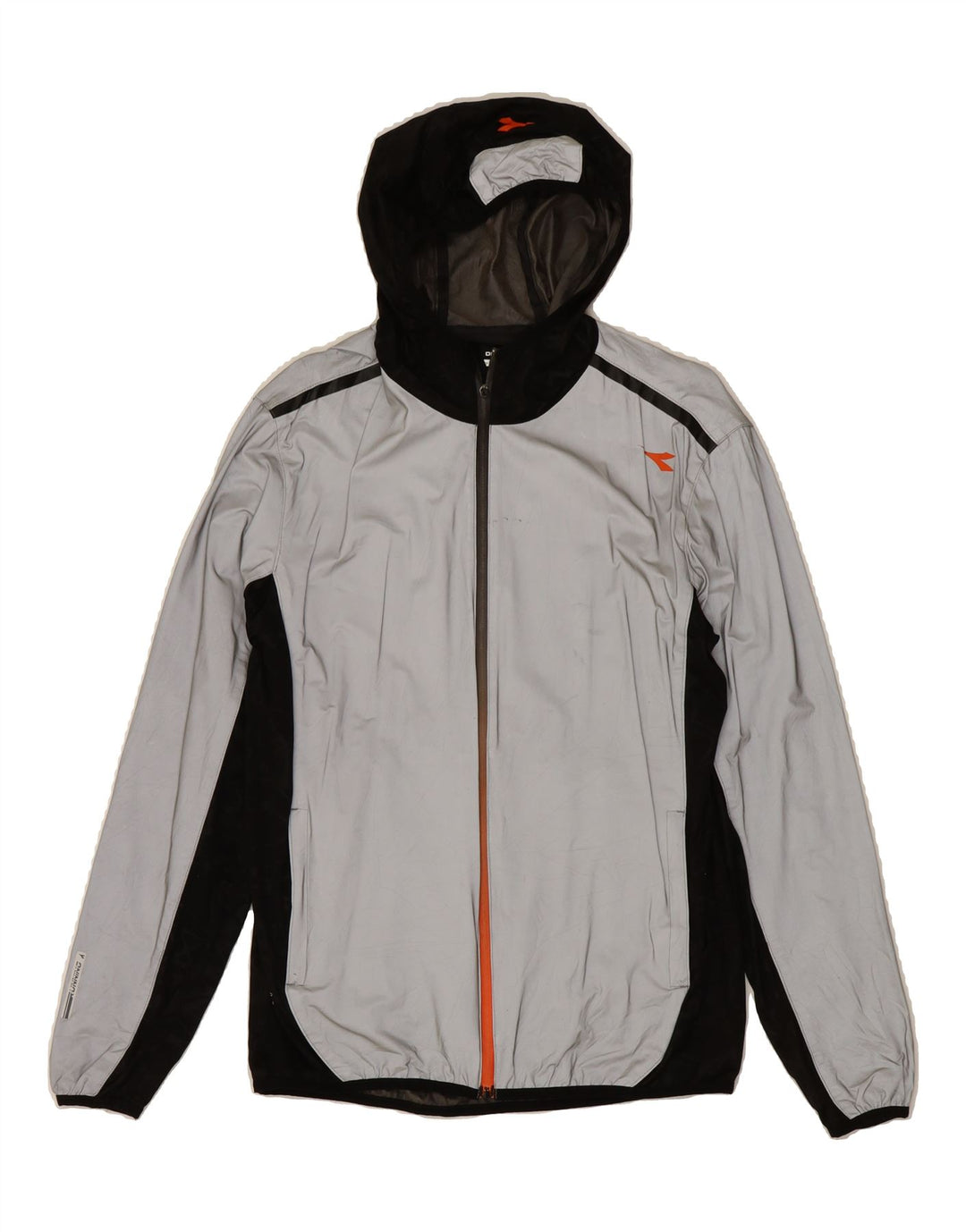 DIADORA Mens Hooded Rain Jacket UK 34 XS Grey Colourblock Polyester Vintage Diadora and Second-Hand Diadora from Messina Hembry 