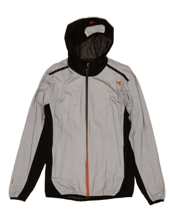 DIADORA Mens Hooded Rain Jacket UK 34 XS Grey Colourblock Polyester Vintage Diadora and Second-Hand Diadora from Messina Hembry 
