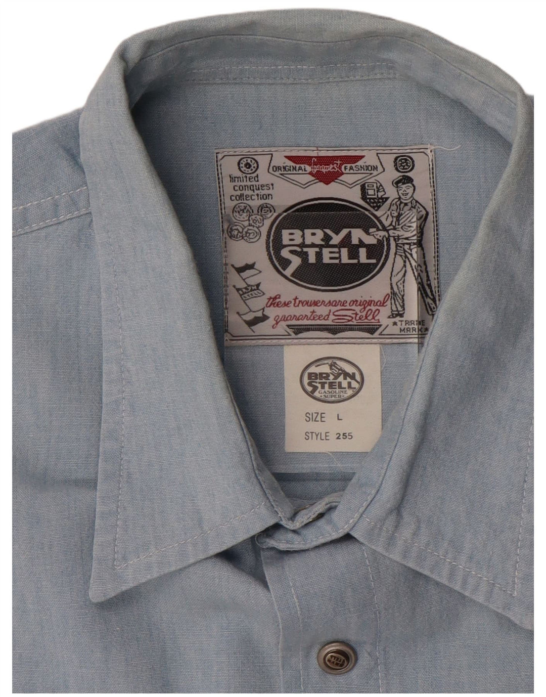Bryn Stell Herren-Kurzarmhemd, groß, aus blauer Baumwolle