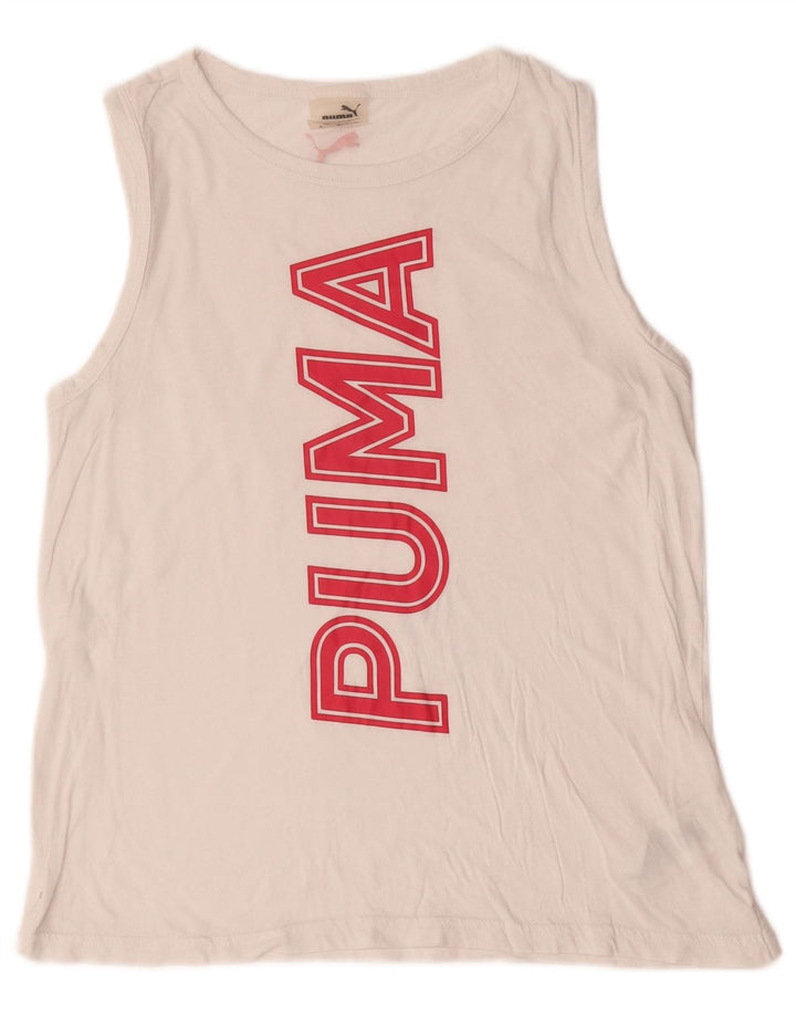 Puma Damen-Oberteil mit Grafik, übergroß, UK 10, Größe S, weiße Baumwolle