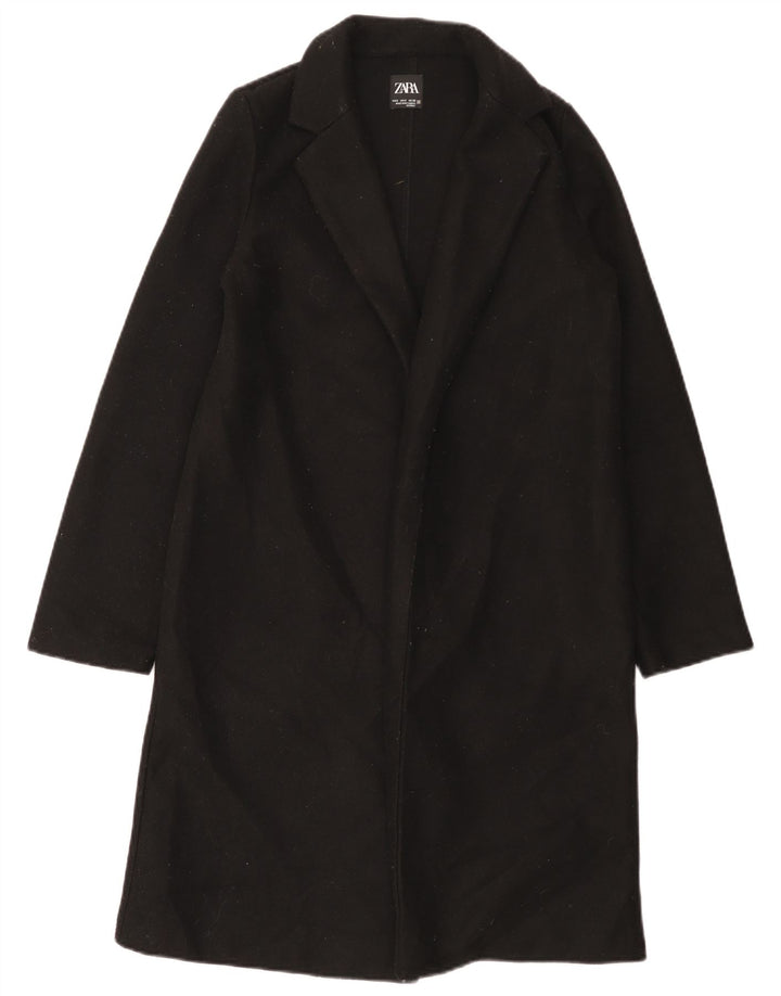 Zara Womens Open Overcoat UK 10 Small Schwarz Polyester