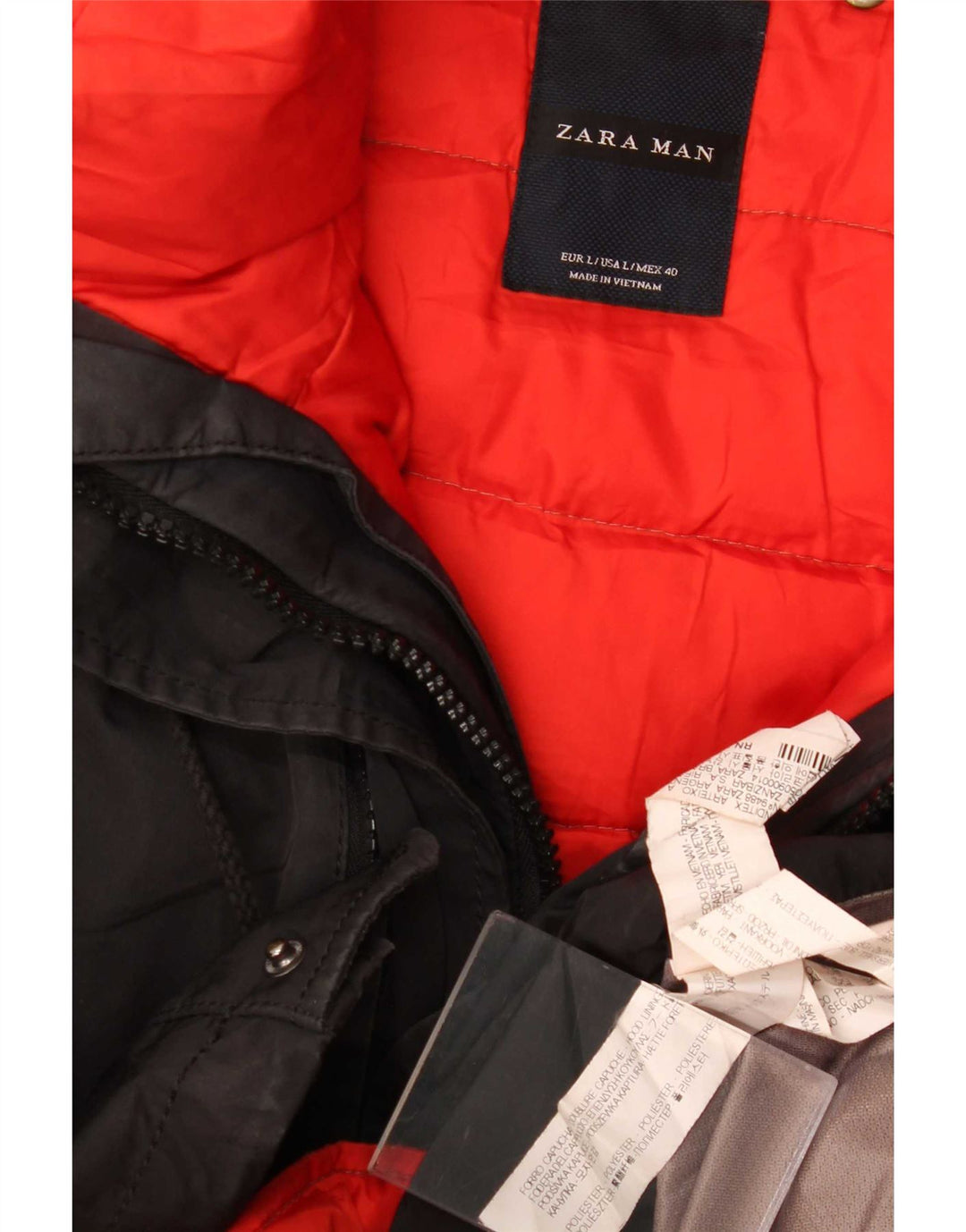 Zara Herren-Jacke mit Kapuze, gepolstert, UK 40, Größe L, Schwarz, Polyester