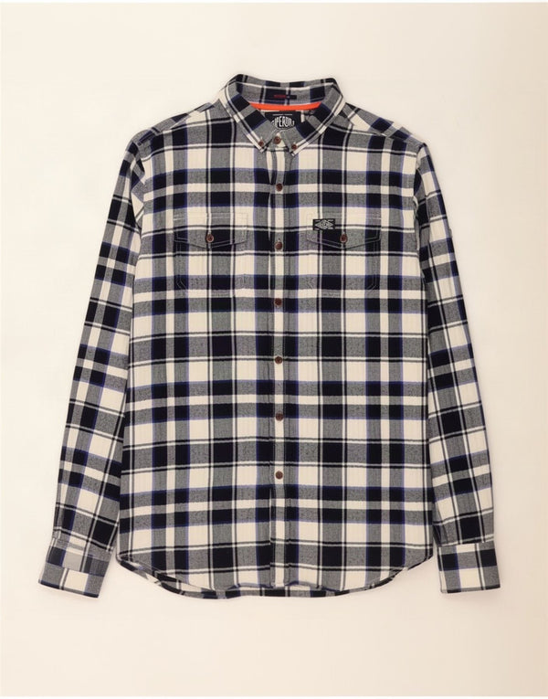Superdry Herren-Flanellhemd XL, marineblau, kariert, Baumwolle
