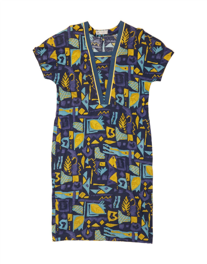 DOMINA Womens Sheath Dress UK 14 Medium Navy Blue Geometric Vintage Domina and Second-Hand Domina from Messina Hembry 