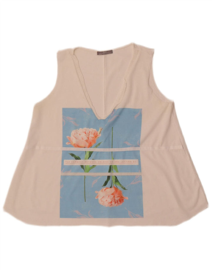 Zara Damen-Top mit grafischem Oberteil, Gr. 40, Größe S, weiß, geblümt