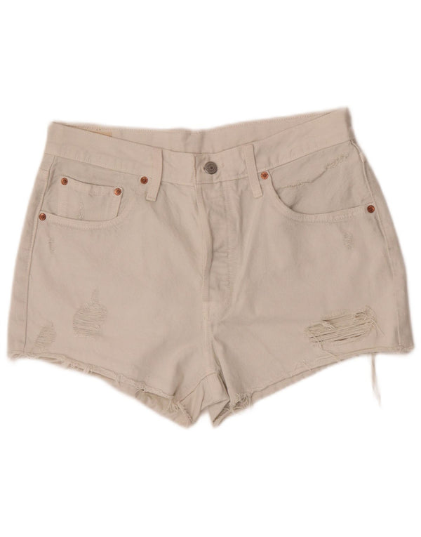 Levi's Damen 501 Distressed Denim Shorts W30 Medium Off White Cotton