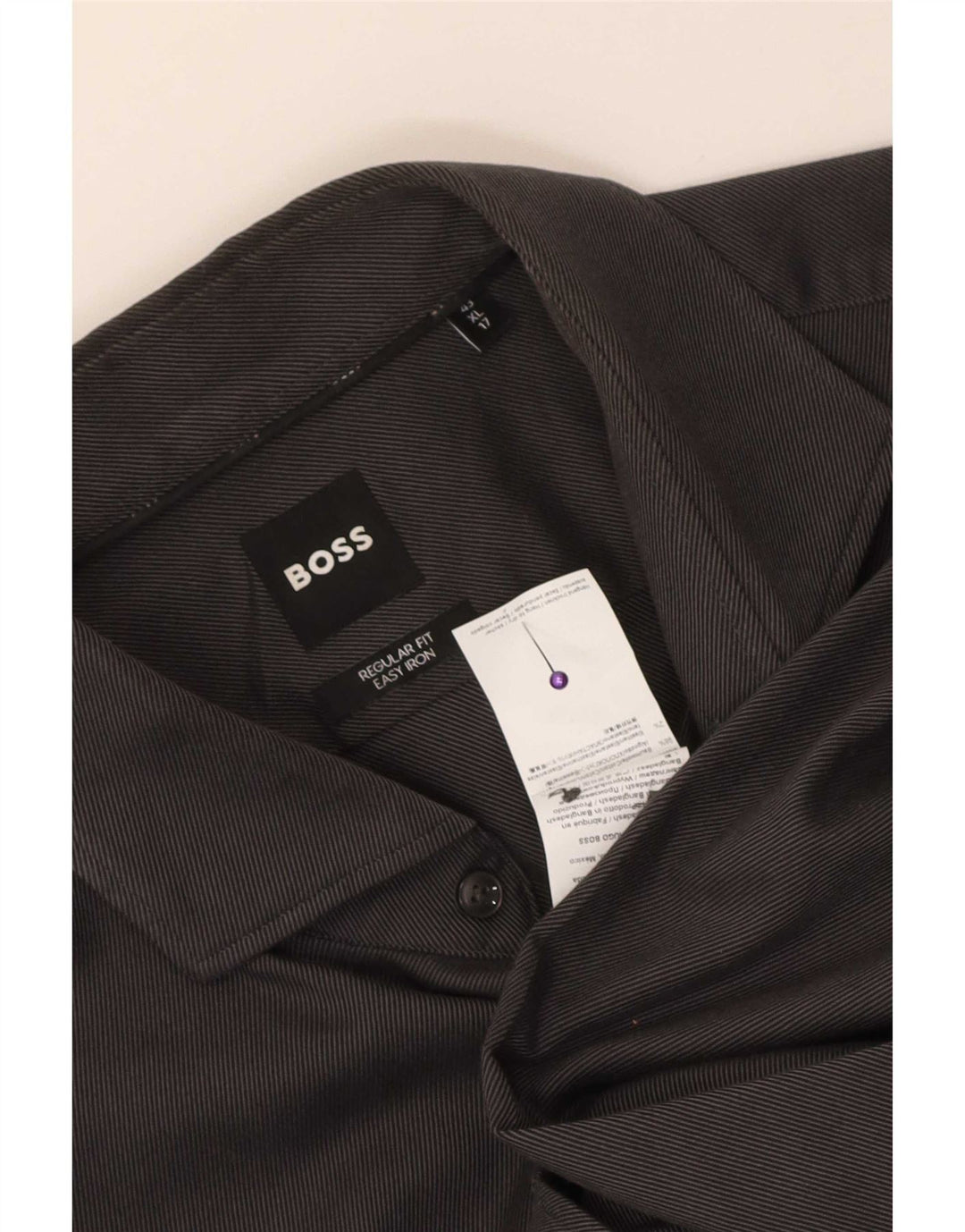 Hugo Boss Herren-Hemd mit normaler Passform, Größe 43 17 XL, graue Baumwolle