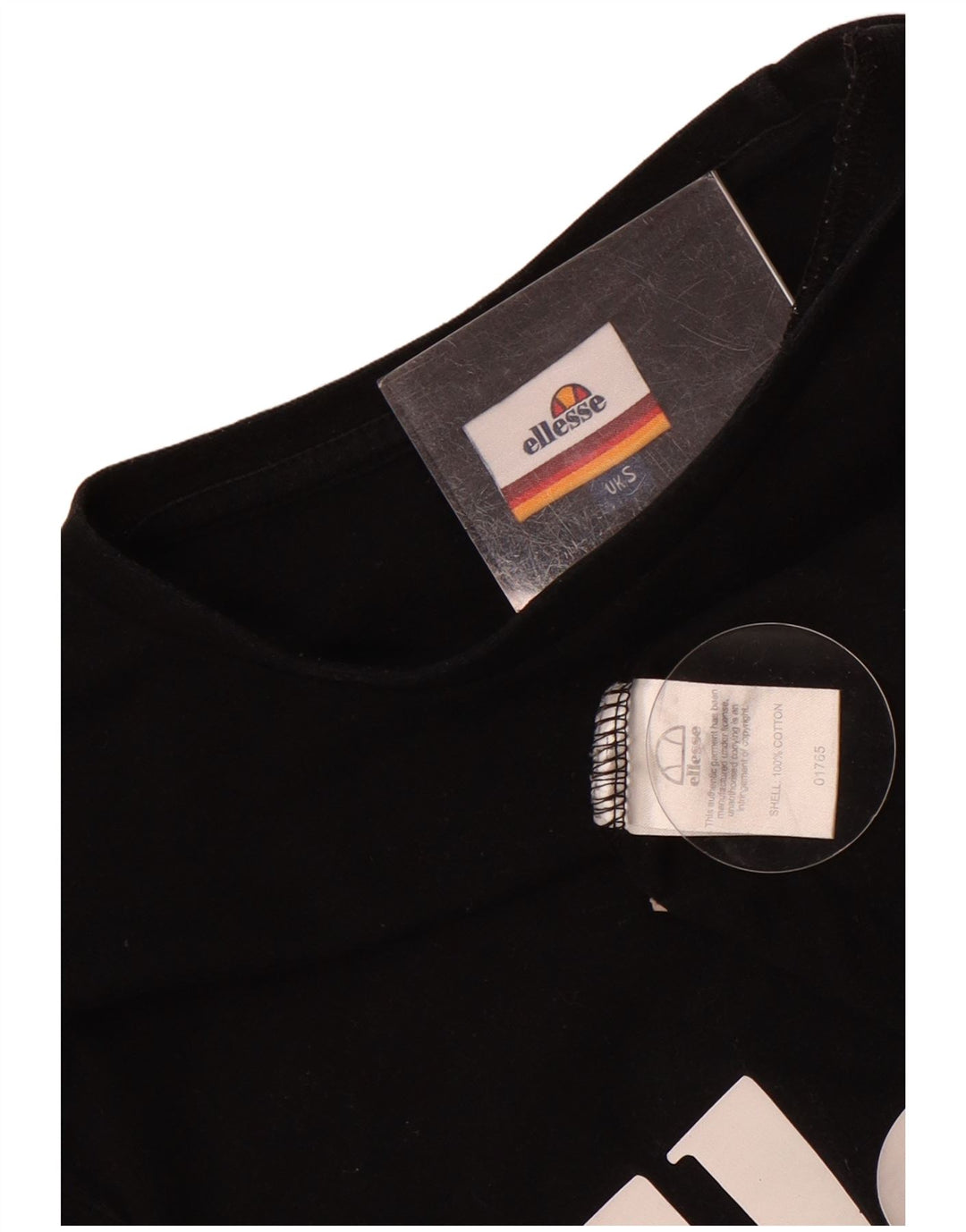 Ellesse Womens Oversized Graphic Top Langarm UK 10 Small Schwarz Baumwolle