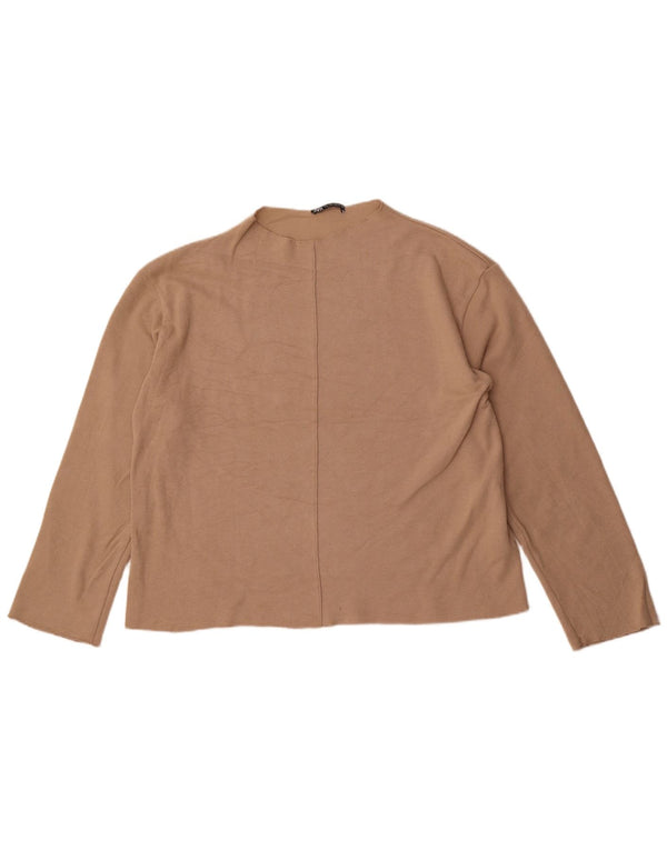 Zara Damen-Pullover mit Rundhalsausschnitt, UK 16, Größe L, Beige, Baumwolle